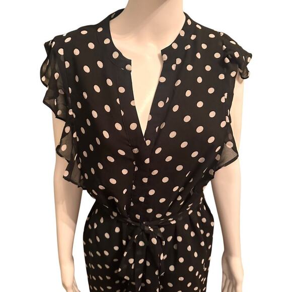 Who What Wear Polka Dot Flowy Belted Flutter Sleeve Midi Dress Sz M Black White - Picture 4 of 14